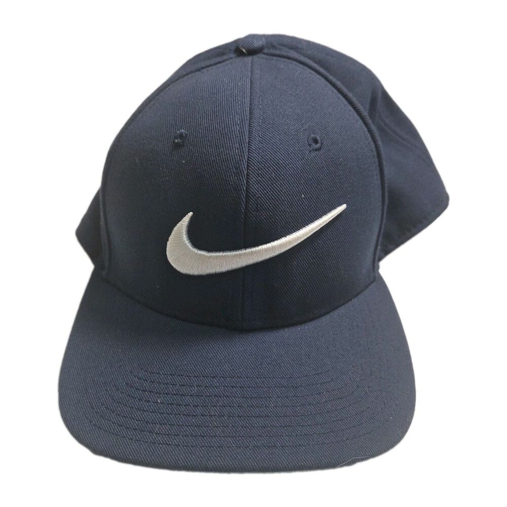 Nike Pro Snapback Hat Cap Navy Blue White Embroidered Swoosh Classic Green Bill